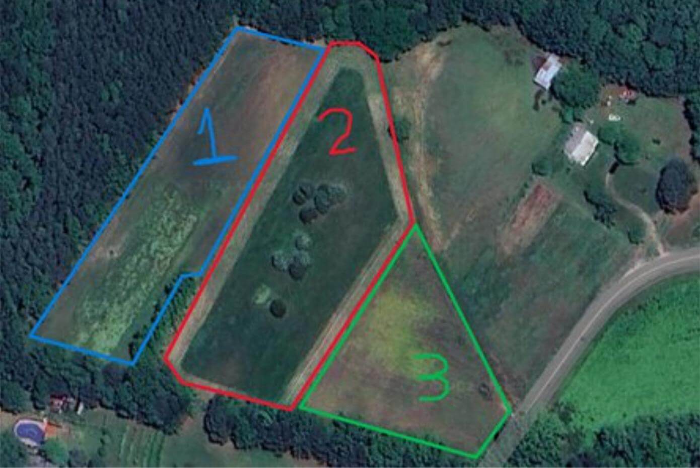 Diagram showing recommended locations across a plot of land for collecting soil samples.